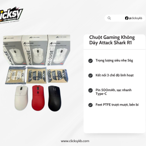 Chuột Gaming Không Dây Attack Shark R1, Pixart 3311, Max 21800 DPI, 3 modes.